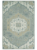 Ready to Ship 6x9 Traditional Ivory And Blue Hand Tufted Wool Rug by The Rug Decor