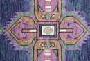 Ready to Ship 7x9 Pink And Blue Hand Knotted Wool Rug