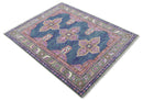 Ready to Ship 7x9 Pink And Blue Hand Knotted Wool Rug
