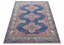 Ready to Ship 7x9 Pink And Blue Hand Knotted Wool Rug