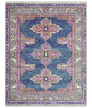 Ready to Ship 7x9 Pink And Blue Hand Knotted Wool Rug