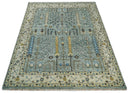 Ready to Ship 8x10, 9x12 Aqua and Ivory Tree Design Hand Knotted Wool Area Rug