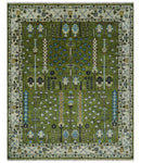 Ready to Ship Hand Knotted Green and Ivory Traditional Wool Area Rug