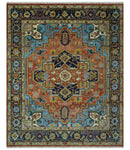 Ready to Ship 8x10 Rust and Blue Traditional Hand Knotted Wool Area Rug by The Rug Decor