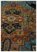 Ready to Ship 8x10 Rust and Blue Traditional Hand Knotted Wool Area Rug by The Rug Decor