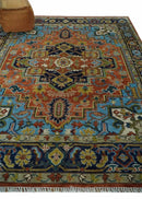 Ready to Ship 8x10 Rust and Blue Traditional Hand Knotted Wool Area Rug by The Rug Decor