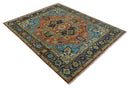 Ready to Ship 8x10 Rust and Blue Traditional Hand Knotted Wool Area Rug by The Rug Decor