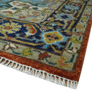 Ready to Ship 8x10 Rust and Blue Traditional Hand Knotted Wool Area Rug by The Rug Decor