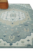 Ready to Ship 8x10 Traditional Ivory And Blue Hand Tufted Wool Rug by The Rug Decor