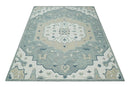 Ready to Ship 8x10 Traditional Ivory And Blue Hand Tufted Wool Rug by The Rug Decor