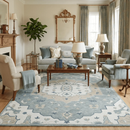 Ready to Ship 8x10 Traditional Ivory And Blue Hand Tufted Wool Rug by The Rug Decor