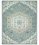 Ready to Ship 8x10 Traditional Ivory And Blue Hand Tufted Wool Rug by The Rug Decor