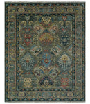 Ready to Ship 8x16 Hand Knotted Oushak Charcoal and Blue Wool Area Rug by The Rug Decor
