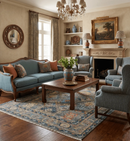 Ready to Ship 8x16 Hand Knotted Oushak Charcoal and Blue Wool Area Rug by The Rug Decor