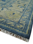 Ready to Ship 9x12 Hand Knotted Blue and Beige Traditional Oushak Wool Rug by The Rug Decor