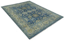 Ready to Ship 9x12 Hand Knotted Blue and Beige Traditional Oushak Wool Rug by The Rug Decor
