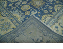 Ready to Ship 9x12 Hand Knotted Blue and Beige Traditional Oushak Wool Rug by The Rug Decor