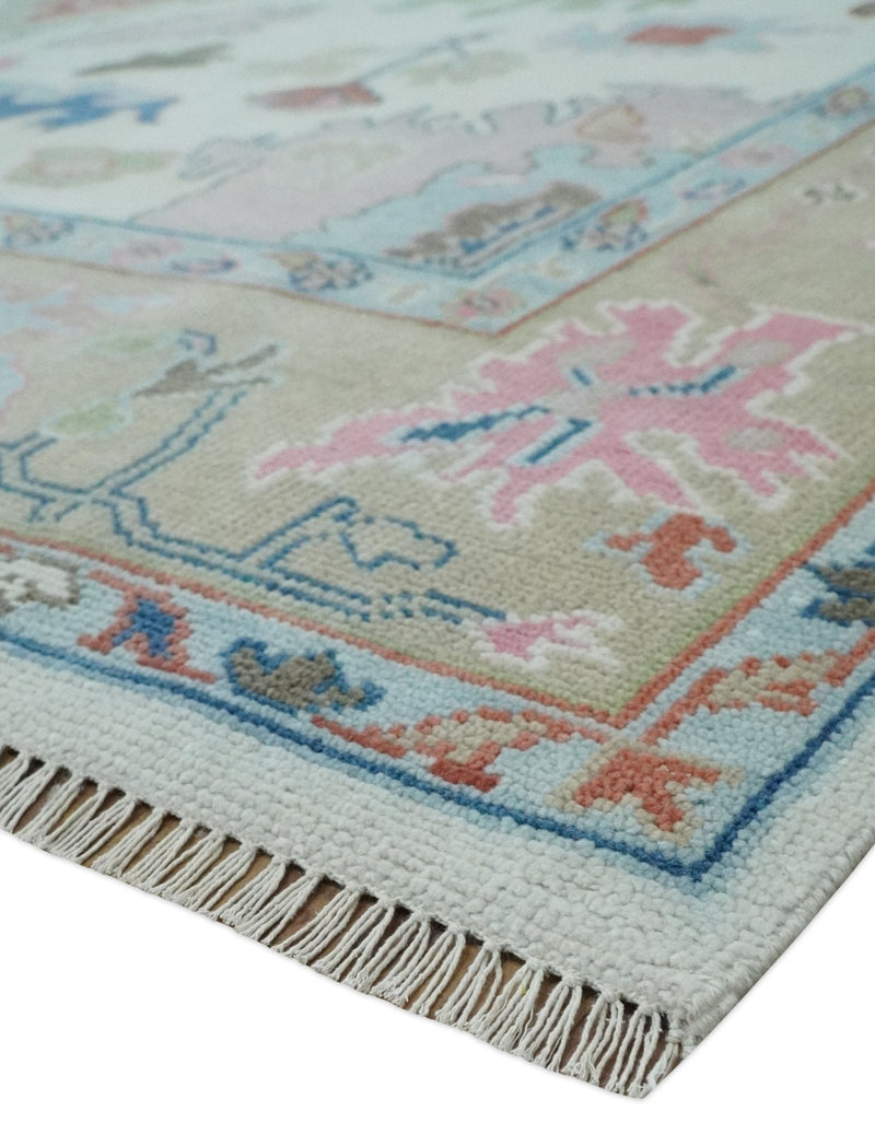 Ready to Ship 9x12 Ivory and Camel Hand Knotted Vibrant Colorful Traditional Oushak Wool Area Rug