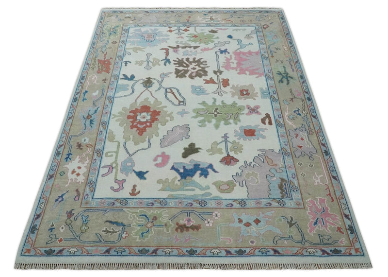 Ready to Ship 9x12 Ivory and Camel Hand Knotted Vibrant Colorful Traditional Oushak Wool Area Rug