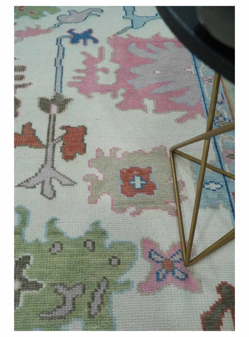 Ready to Ship 9x12 Ivory and Camel Hand Knotted Vibrant Colorful Traditional Oushak Wool Area Rug