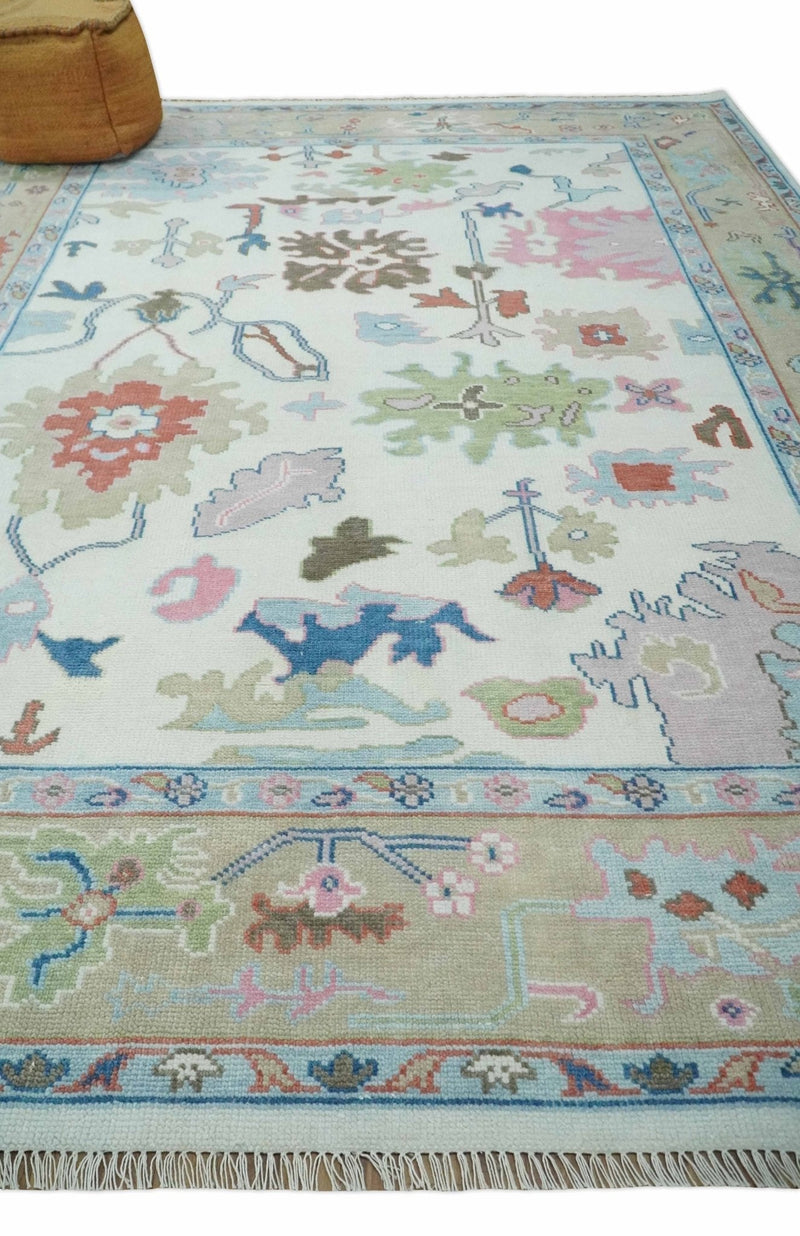 Ready to Ship 9x12 Ivory and Camel Hand Knotted Vibrant Colorful Traditional Oushak Wool Area Rug