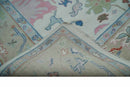 Ready to Ship 9x12 Ivory and Camel Hand Knotted Vibrant Colorful Traditional Oushak Wool Area Rug