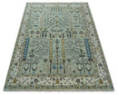 Moss Green Ivory Wool Area Rug - Hand Knotted Turkish Style
