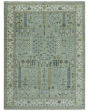 Moss Green Ivory Wool Area Rug - Hand Knotted Turkish Style