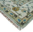Moss Green Ivory Wool Area Rug - Hand Knotted Turkish Style