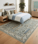 Moss Green Ivory Wool Area Rug - Hand Knotted Turkish Style