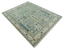 Moss Green Ivory Wool Area Rug - Hand Knotted Turkish Style