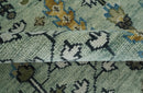 Moss Green Ivory Wool Area Rug - Hand Knotted Turkish Style