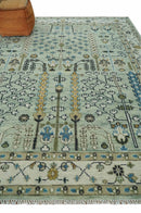 Moss Green Ivory Wool Area Rug - Hand Knotted Turkish Style