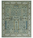 Ready to Ship Antique Moss Green and Ivory Hand Knotted Traditional Wool Area Rug