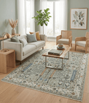 Moss Green Ivory Wool Area Rug - Hand Knotted Turkish Style