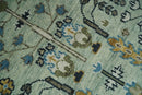 Moss Green Ivory Wool Area Rug - Hand Knotted Turkish Style
