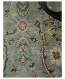 Ready to Ship Aqua and Pink Traditional Oushak Wool Area Rug