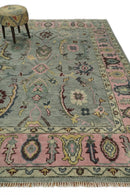 Ready to Ship Aqua and Pink Traditional Oushak Wool Area Rug by The Rug Decor