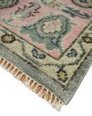 Ready to Ship Aqua and Pink Traditional Oushak Wool Area Rug by The Rug Decor