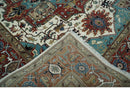 Ready to Ship Blue, Rust and Ivory 8x10 Hand knotted Traditional Wool Area Rug by The Rug Decor