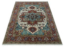 Ready to Ship Blue, Rust and Ivory 8x10 Hand knotted Traditional Wool Area Rug by The Rug Decor