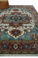 Ready to Ship Blue, Rust and Ivory 8x10 Hand knotted Traditional Wool Area Rug by The Rug Decor