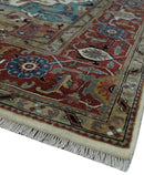 Ready to Ship Blue, Rust and Ivory 8x10 Hand knotted Traditional Wool Area Rug by The Rug Decor