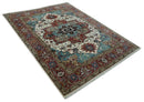 Ready to Ship Blue, Rust and Ivory 8x10 Hand knotted Traditional Wool Area Rug by The Rug Decor
