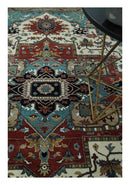 Ready to Ship Blue, Rust and Ivory 8x10 Hand knotted Traditional Wool Area Rug by The Rug Decor