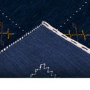 Blue Tribal Border Design Hand Loomed Wool Area Rug