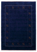 Blue Tribal Border Design Hand Loomed Wool Area Rug