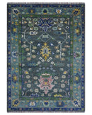 Ready to ship Charcoal, Green And Blue 5x7 Wool Rug