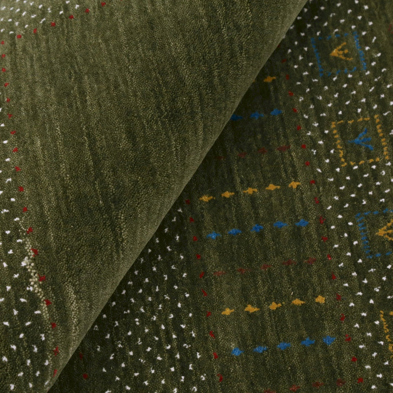 Gabbeh Design Hand Loomed Green Wool Area Rug