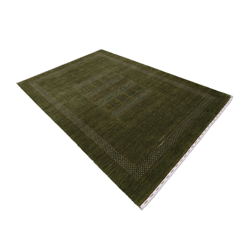 Gabbeh Design Hand Loomed Green Wool Area Rug